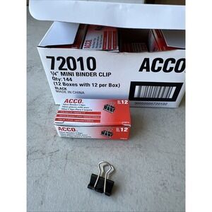 ACCO 72010 Mini Binder Clips Steel Wire 1/4" 144 PK (12 BOXES OF‎ 12)